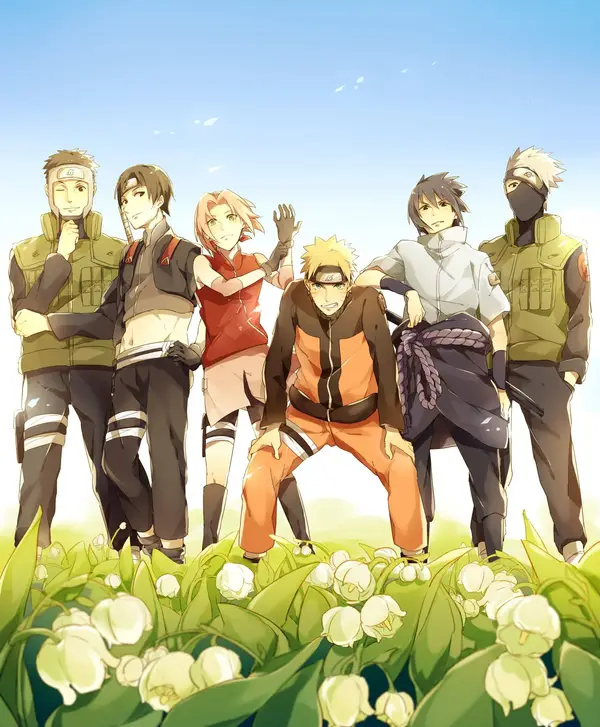 Naruto Team 7 Standing in Lily of the Valley Field